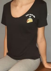 Black Tee with Taco Print and Writing